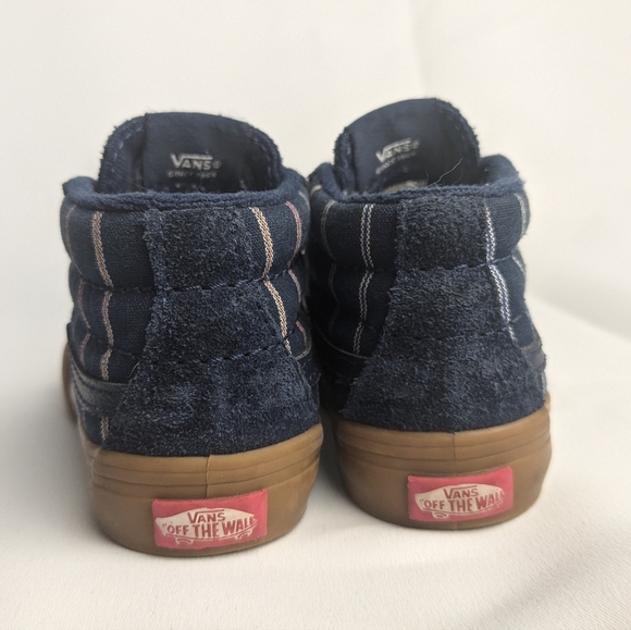 VANS Sk8 Kid Shoes Mid Size 6 Blue Suede Tan Soles 2 Velcros - Picture 7 of 10